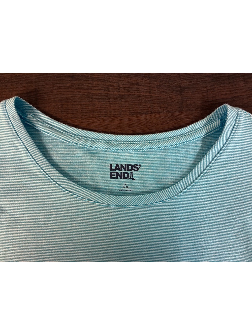 Lands’ End Blue Yellow Colorblock Long Sleeve Top L 14-16 Coastal Preppy - Picture 4 of 10
